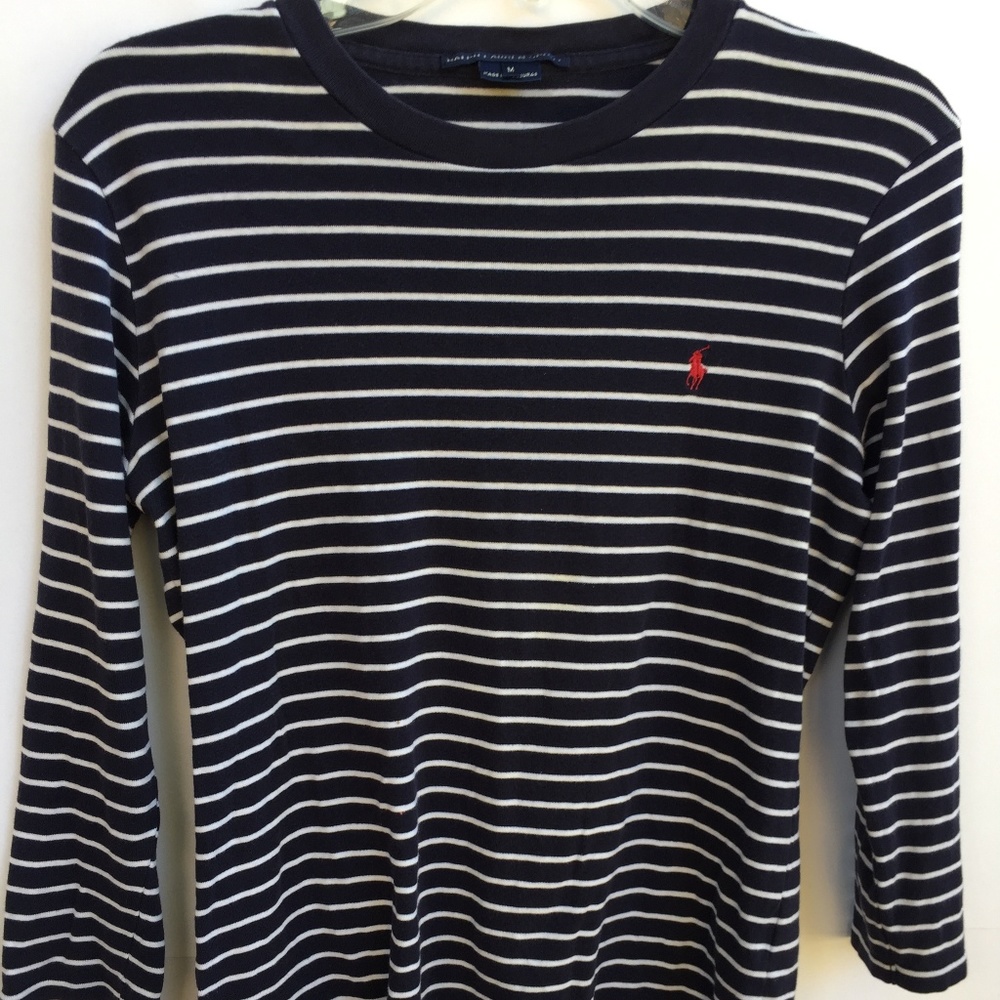 Ralph Lauren sport M navy blue striped logo 3/4 sl